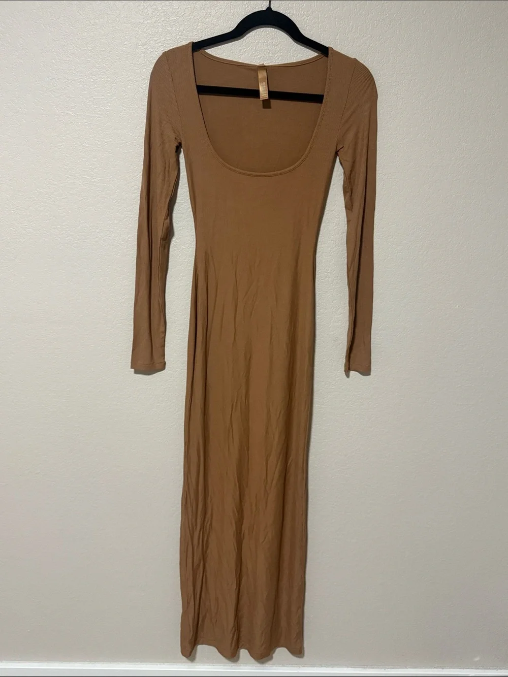 SKIMS soft lounge Camel Long Sleeve Scoop Neck Maxi Dress